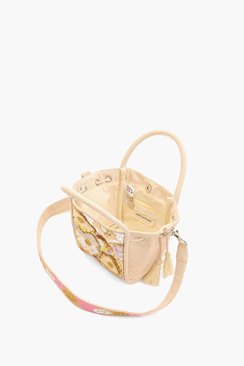 Embellished Top Handle Crossbody-Natural Floral