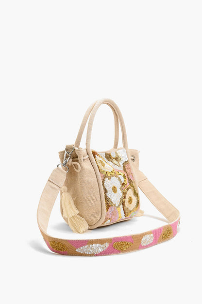 Embellished Top Handle Crossbody-Natural Floral