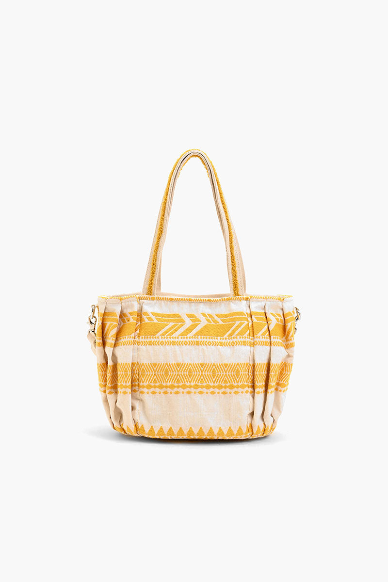 Beaded Ruched Tote with Crossbody Strap-Sunflower