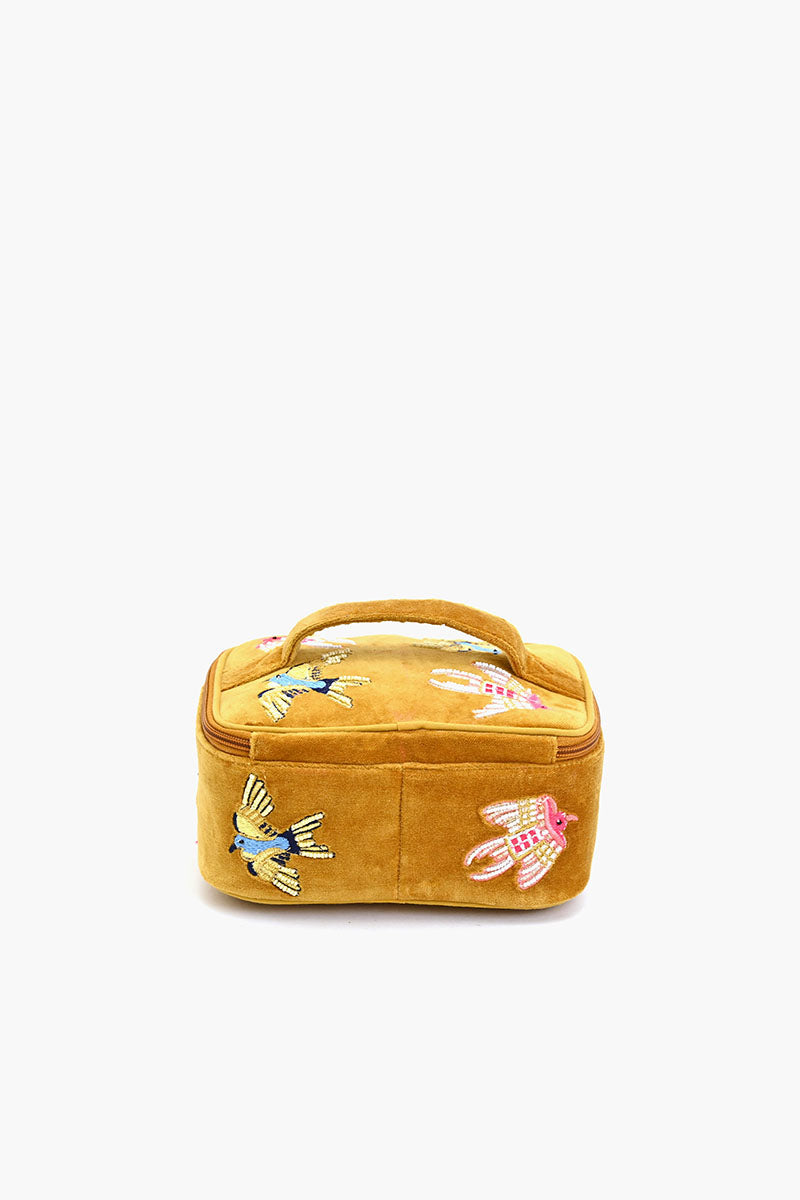 Velvet Embroidered Jewelry Box-Gold Birds