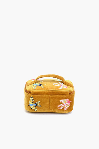 Velvet Embroidered Jewelry Box-Gold Birds