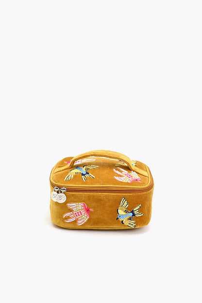 Velvet Embroidered Jewelry Box-Gold Birds