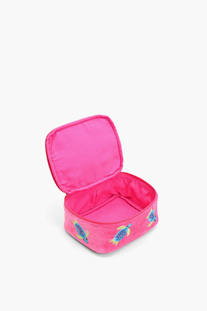 Velvet Embroidered Jewelry Box-Pink Turtle