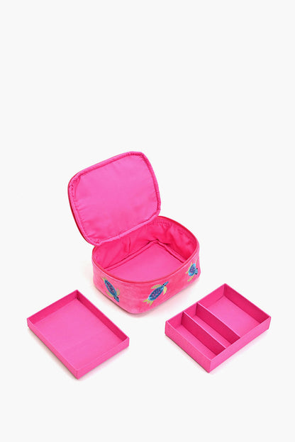 Velvet Embroidered Jewelry Box-Pink Turtle