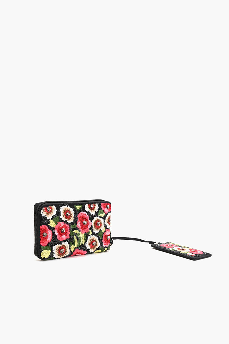 Embellished Wallet with Cardholder-Red Poppies