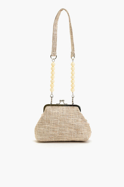 Beaded Frame Crossbody Clutch-Ivory Scollop