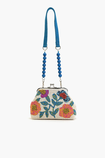 Beaded Frame Crossbody Clutch-White Floral