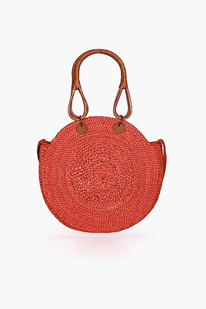 Red Jute Bucket Bag With Cane Handles