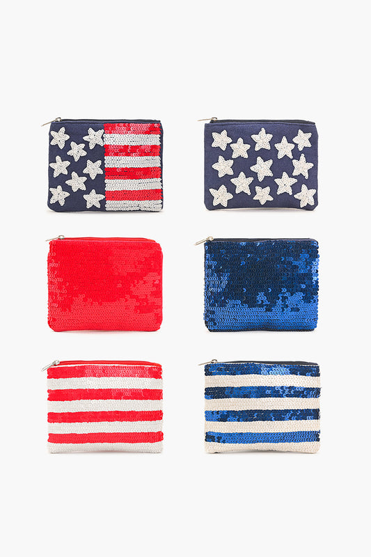 Set of 6 July 4th Special Embroidered Small Zip Pouch