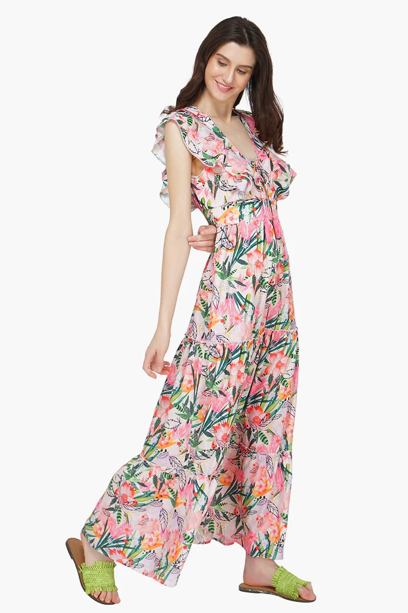 Set of 6 Paradise Pink Floral Maxi Dress (S,M,L)