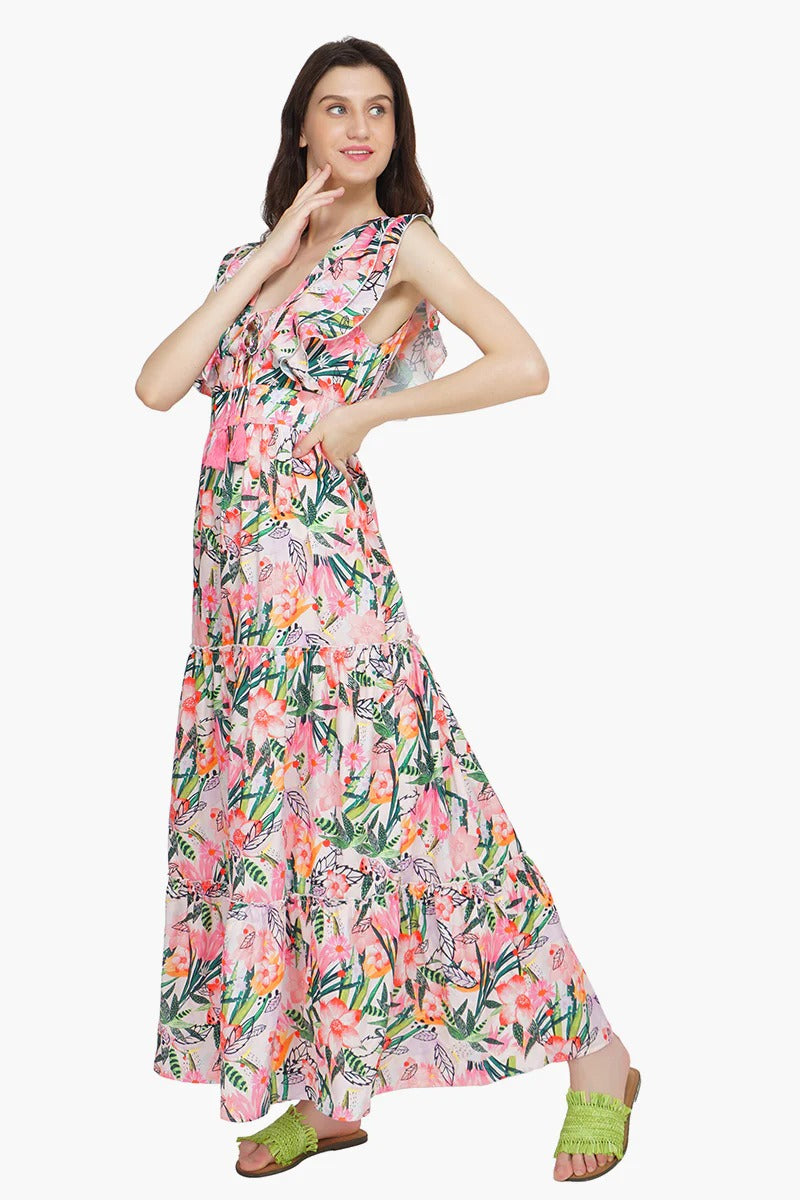 Set of 6 Paradise Pink Floral Maxi Dress (S,M,L)