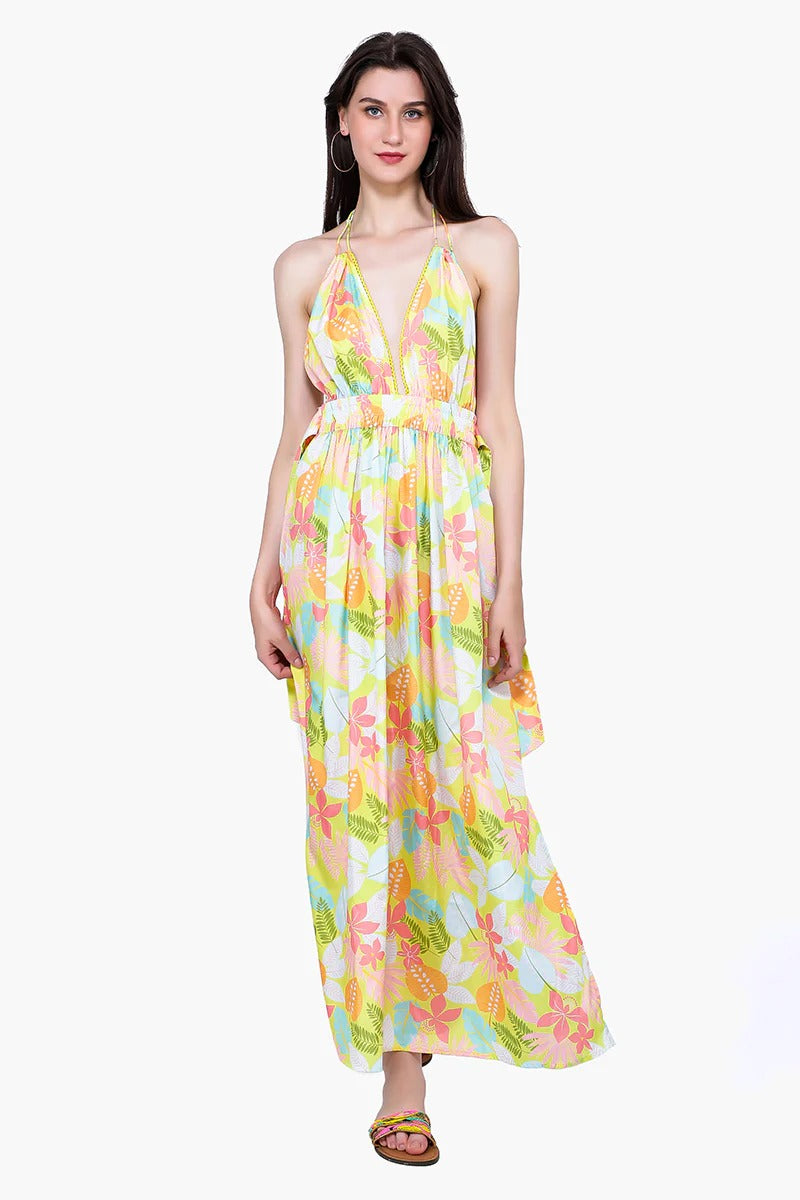 Set of 6 Lime Floral Maxi Dress (S,M,L)