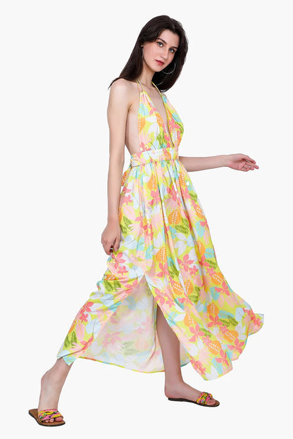 Set of 6 Lime Floral Maxi Dress (S,M,L)