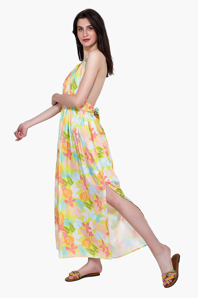 Set of 6 Lime Floral Maxi Dress (S,M,L)