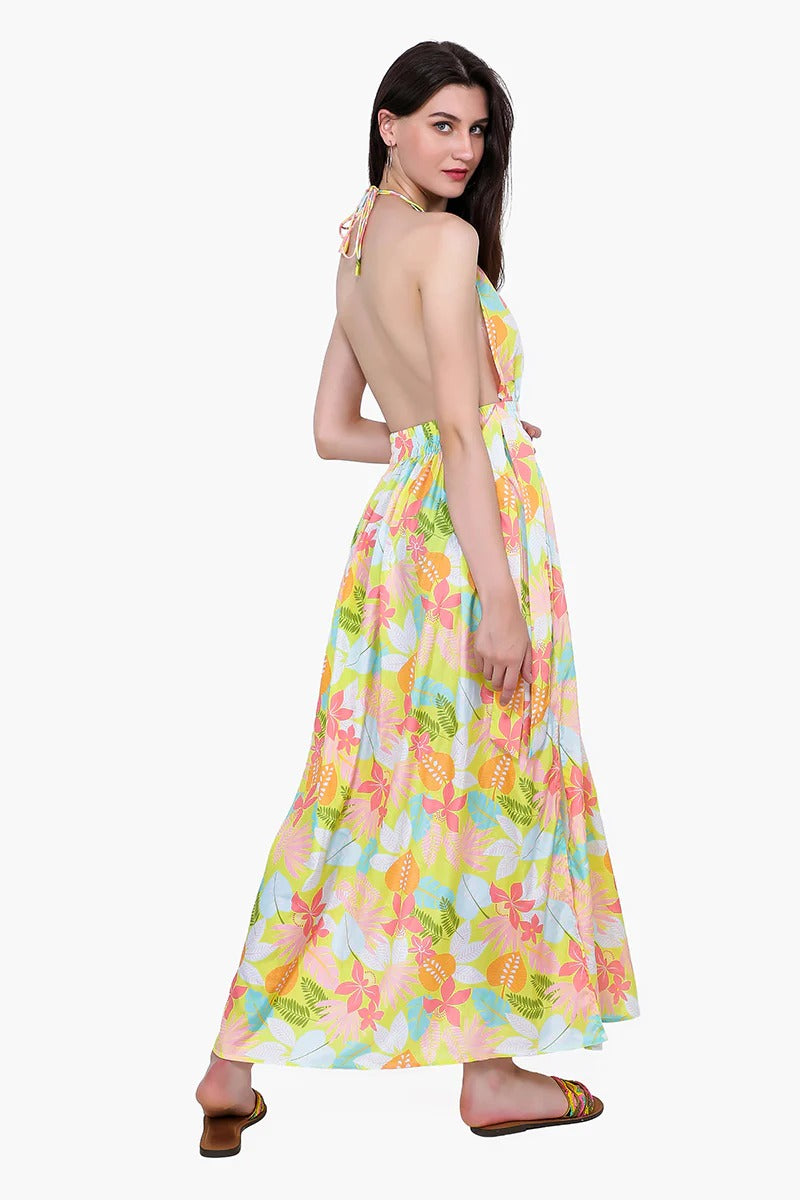 Set of 6 Lime Floral Maxi Dress (S,M,L)