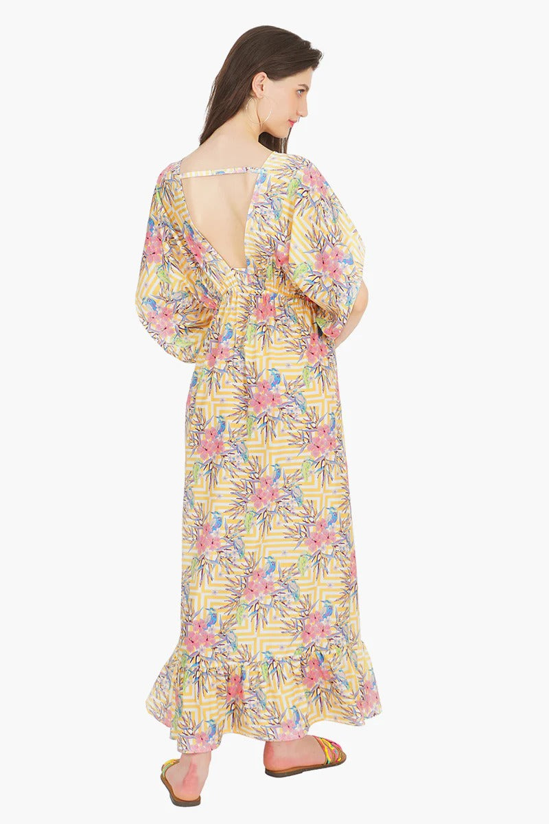 Set of 6 Citrine Spiral Bird Maxi Dress (S,M,L)