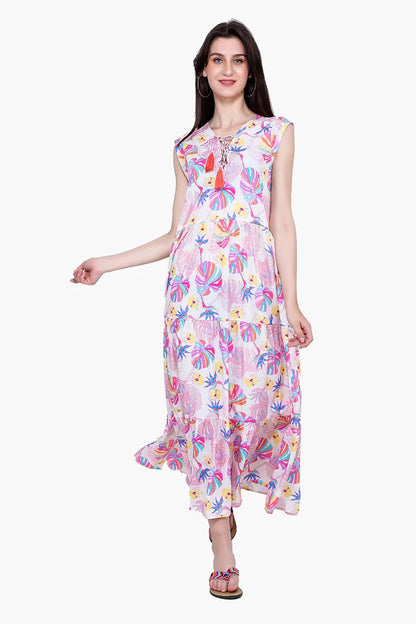 Set of 6 Palm Florals Tiered Maxi Dress (S,M,L)