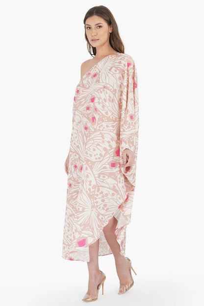 Set of 6 Misty Rose Butterfly One Shoulder Kimono Dress (S,M,L)