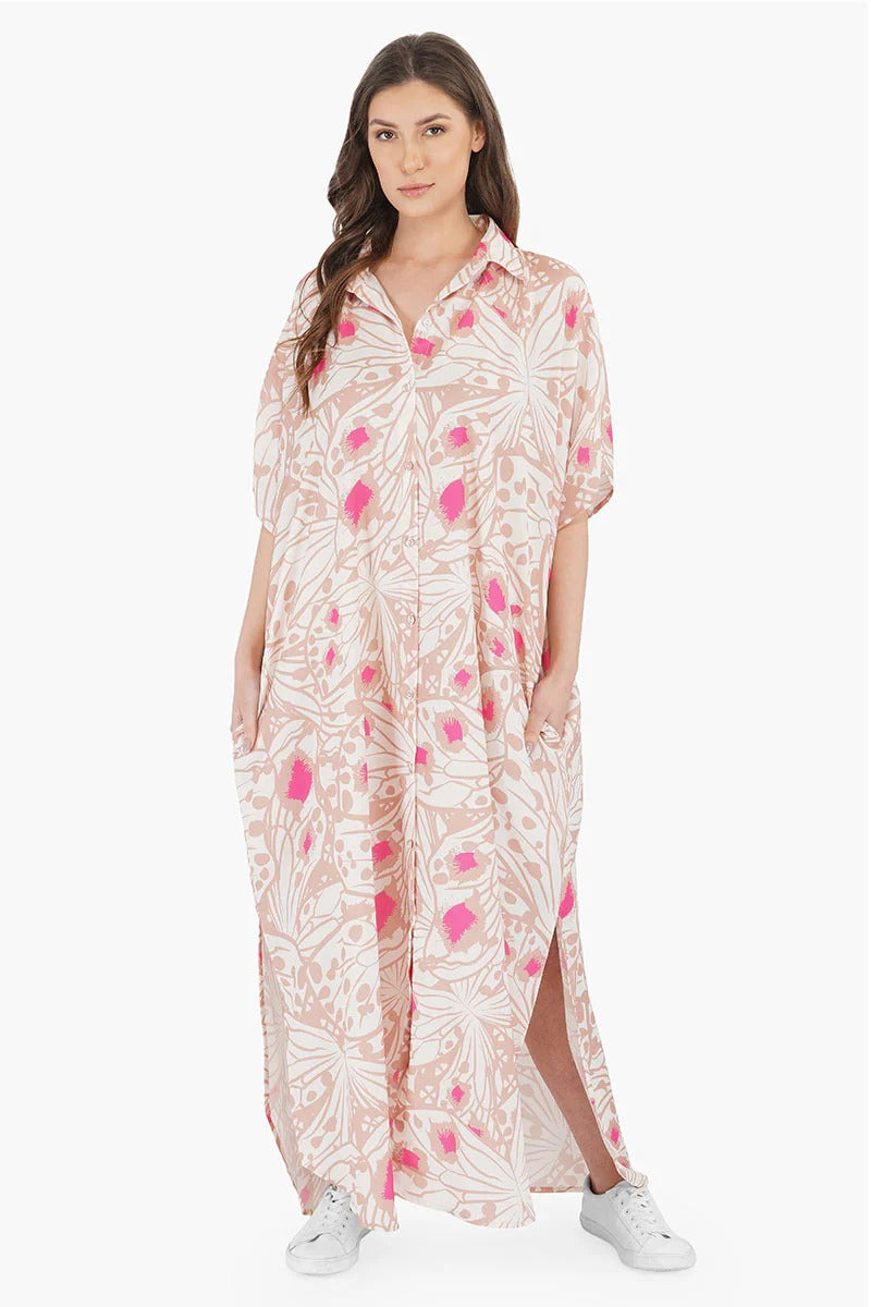 Misty Rose Butterfly Shirt Maxi