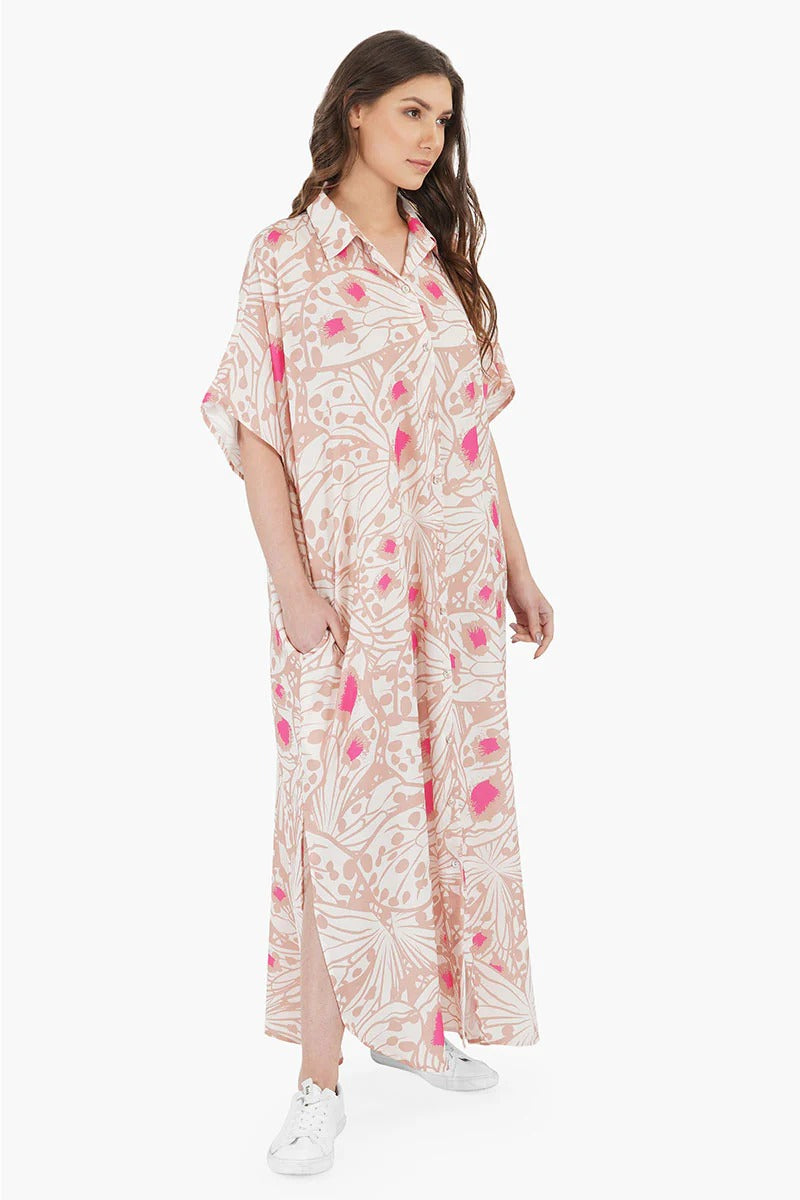 Misty Rose Butterfly Shirt Maxi