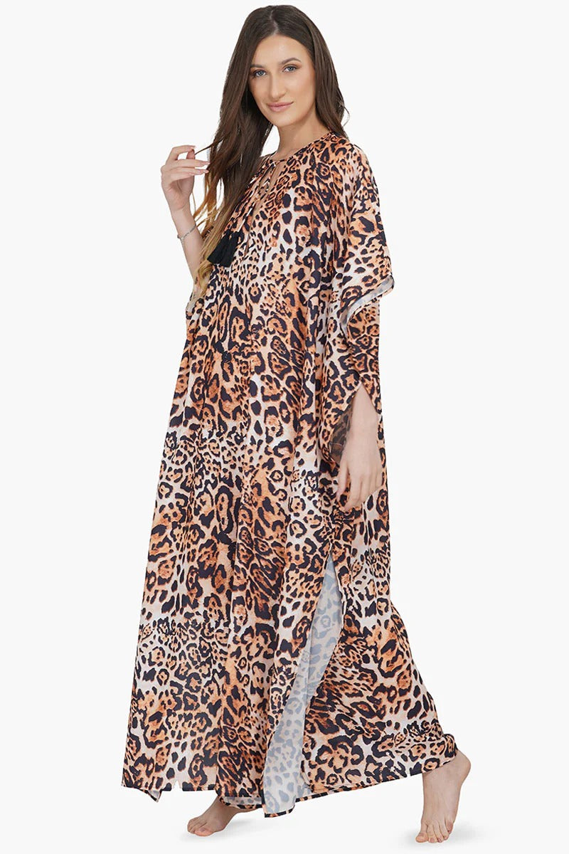 Set of 6 Brown Leopard Maxi Kaftan (S,M,L)