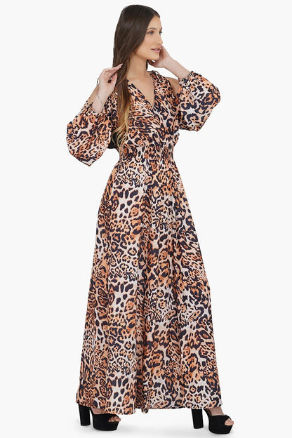 Set of 6 Brown Leopard Cold Shoulder Maxi Dress (S,M,L)