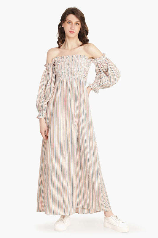 Set of 6 Playful Seersucker Maxi Dress (S,M,L)