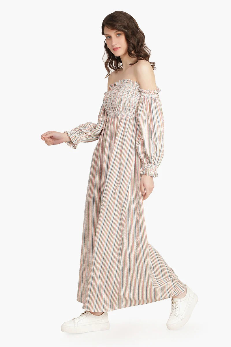 Set of 6 Playful Seersucker Maxi Dress (S,M,L)