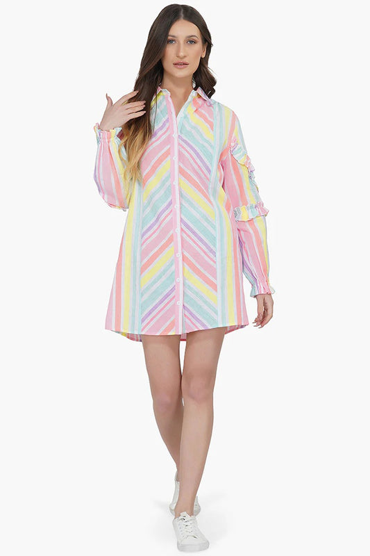 Set of 6 Pastels Yarn Dyed Stripe Shirt Dress (S,M,L)