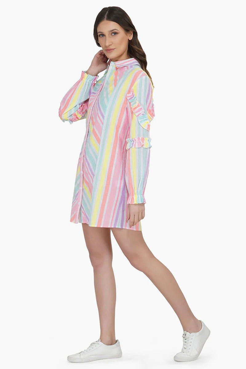 Set of 6 Pastels Yarn Dyed Stripe Shirt Dress (S,M,L)