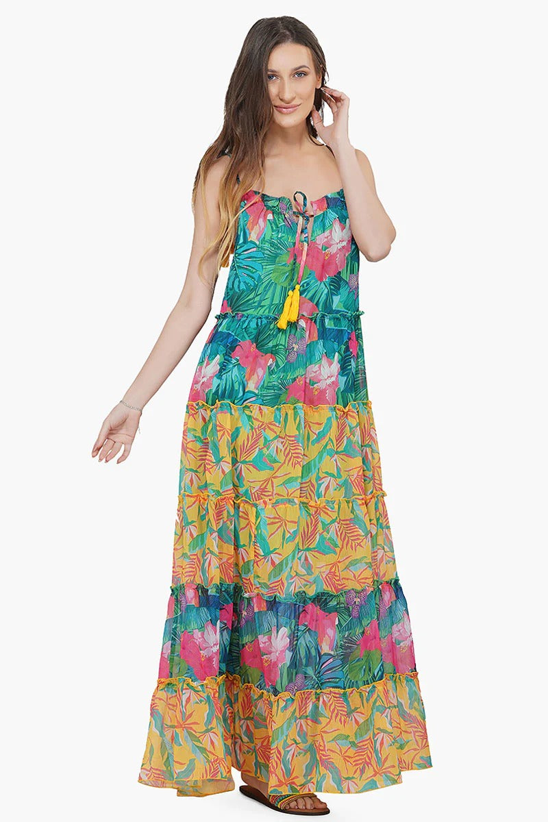 Tropical Forest Chiffon Maxi Dress