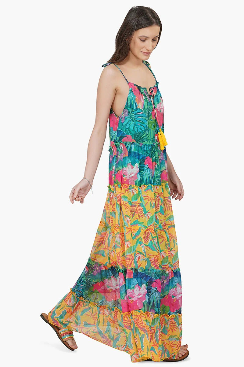 Tropical Forest Chiffon Maxi Dress