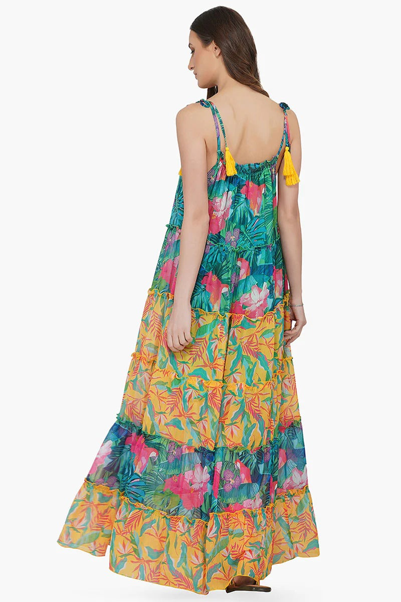 Tropical Forest Chiffon Maxi Dress