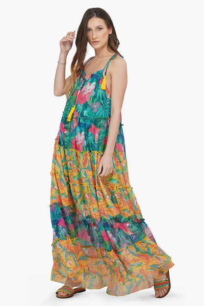 Tropical Forest Chiffon Maxi Dress