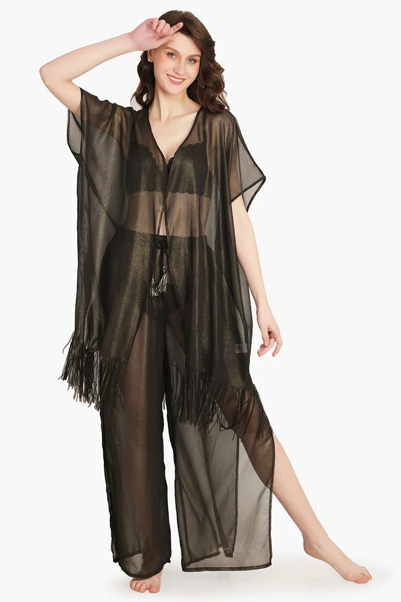 Set of 6 Black Shimmer Sheer Cover Up (S,M,L)