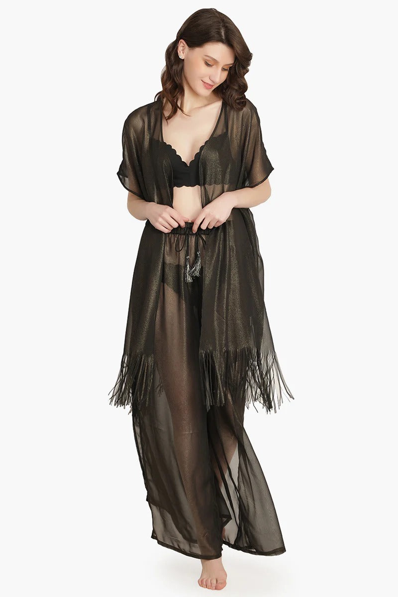 Set of 6 Black Shimmer Sheer Cover Up (S,M,L)