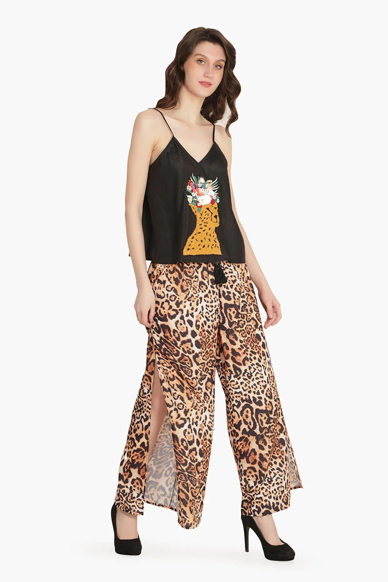 Set of 6 Brown Leopard Embellished Top (S,M,L)