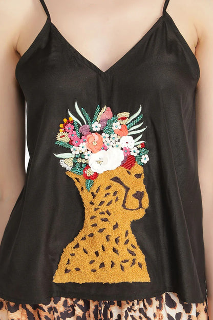 Set of 6 Brown Leopard Embellished Top (S,M,L)