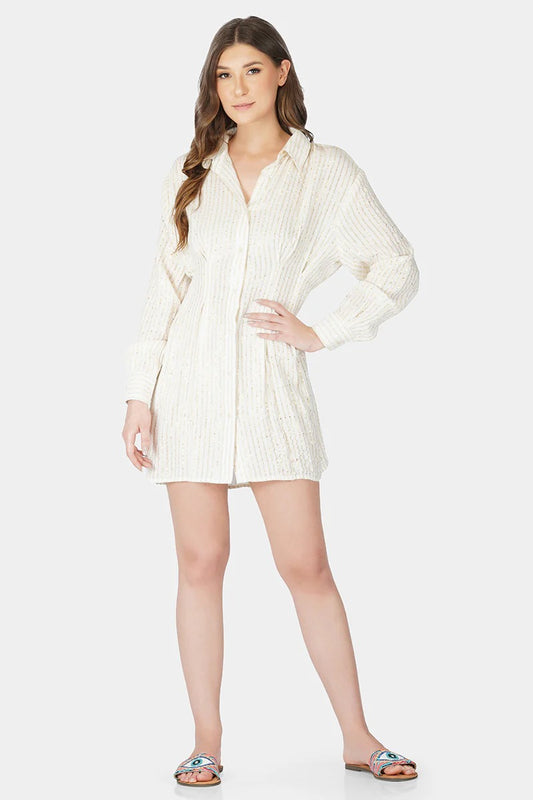 Set of 6 Birch Lurex Stripe Shirt Dress (S,M,L)