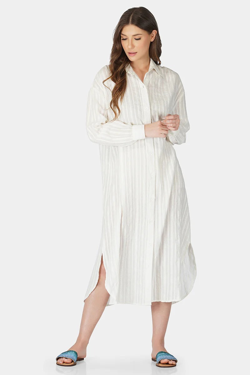 Set of 6 Star White Lurex Dobby Shirt Dress (S,M,L)