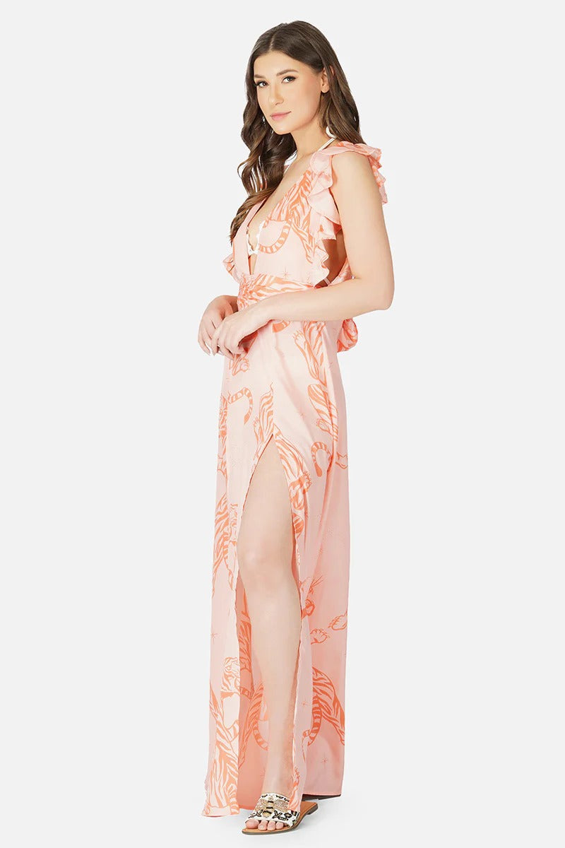 Set of 6 Apricot Wash Tiger Ruffle Sleeves Dress (S,M,L)