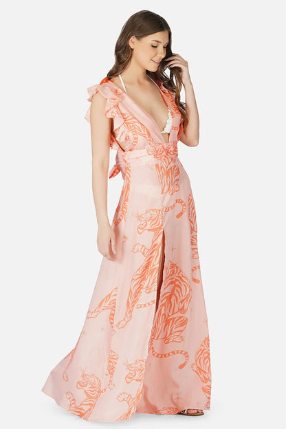 Set of 6 Apricot Wash Tiger Ruffle Sleeves Dress (S,M,L)