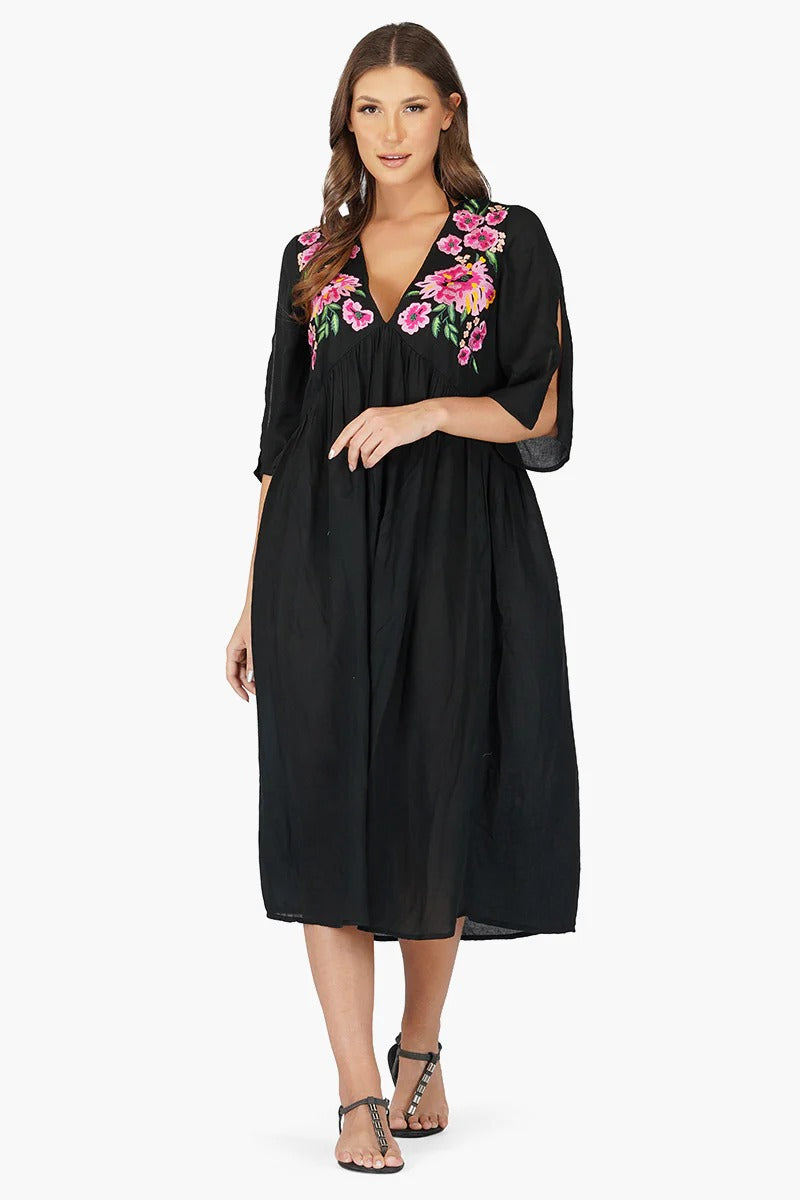 Set of 6 Mexican Floral Embroidered Viscose Dress (S,M,L)