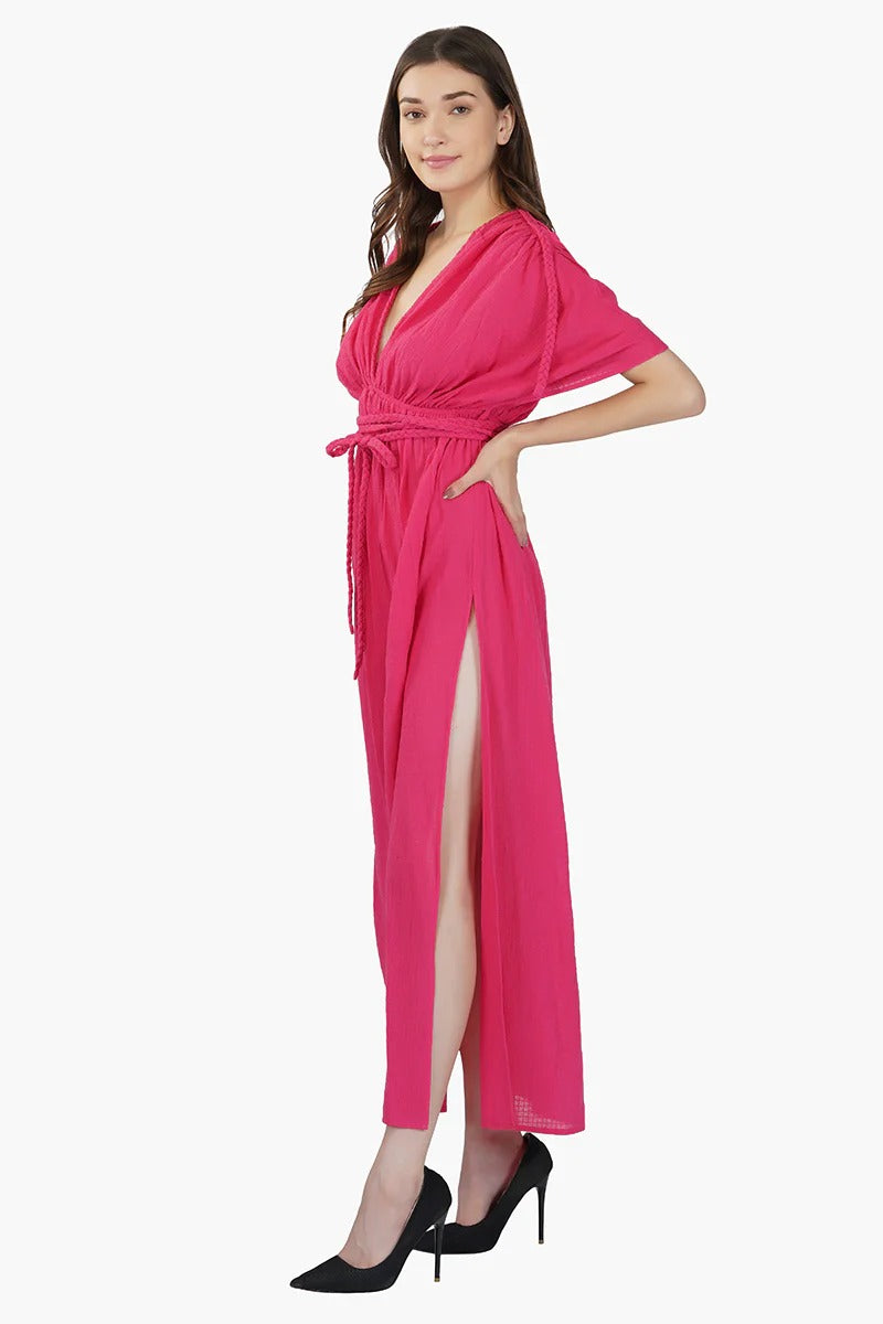 Set of 6 Hot Pink Cotton Dobby Maxi Dress (S,M,L)