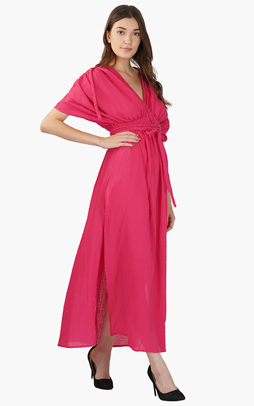 Set of 6 Hot Pink Cotton Dobby Maxi Dress (S,M,L)