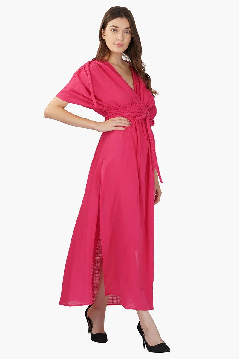 Set of 6 Hot Pink Cotton Dobby Maxi Dress (S,M,L)