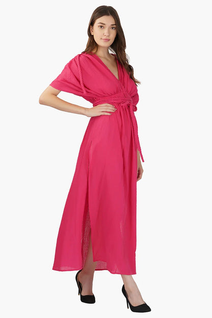 Set of 6 Hot Pink Cotton Dobby Maxi Dress (S,M,L)