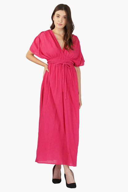 Set of 6 Hot Pink Cotton Dobby Maxi Dress (S,M,L)