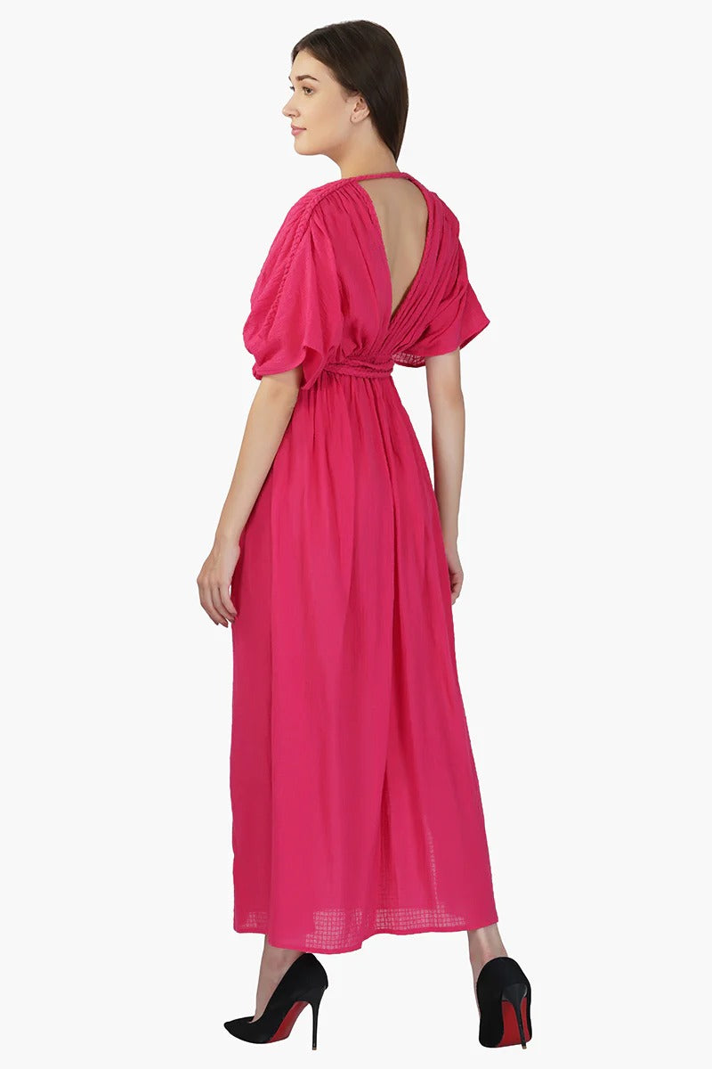 Set of 6 Hot Pink Cotton Dobby Maxi Dress (S,M,L)