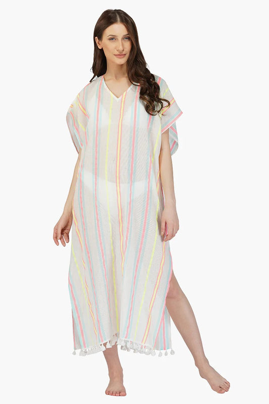 Set of 6 Neon Striped Cotton Kaftan Dress (S,M,L)